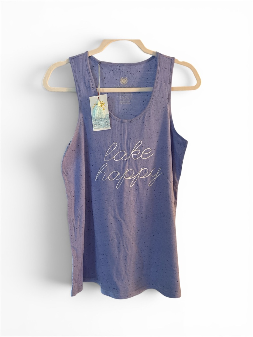 Tank Top Lake Happy Embroidered Blue /Purple Speckle Size Medium
